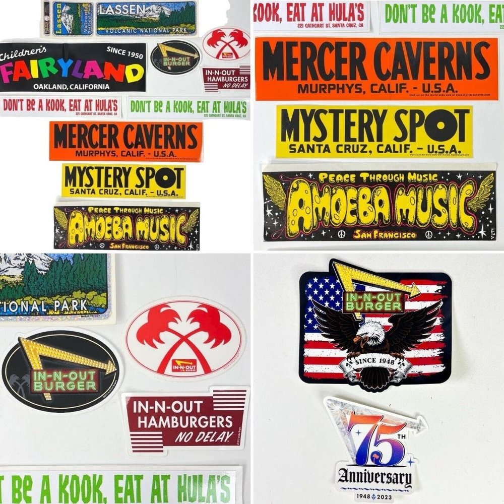 California Roadside America 12 Sticker Bundle Lassen Fairyland Mystery In-N-Out